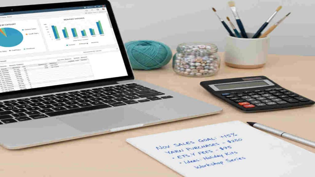 Detailed financial analysis on a laptop screen for business planning and marketing strategies.