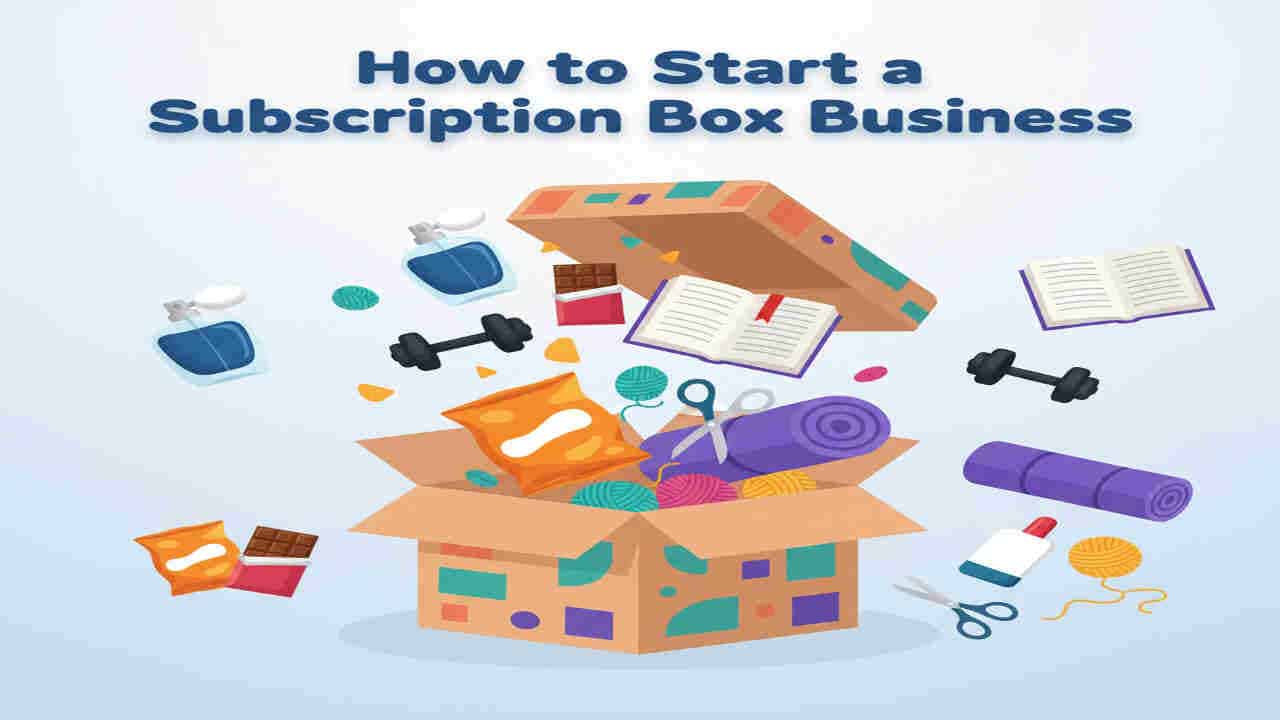 Colorful subscription box filled with fitness and wellness products, open and ready for packing.